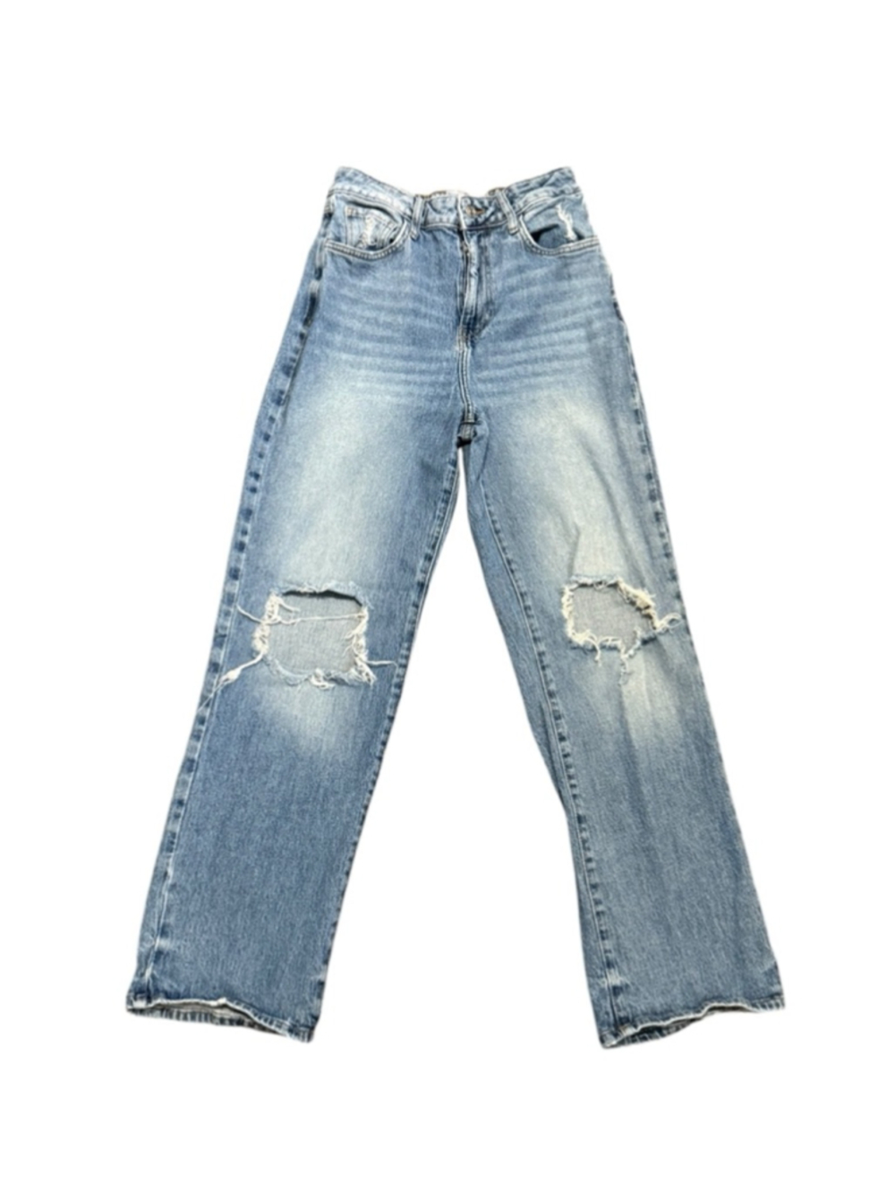Forever 21 Women’s Distressed Straight Leg Jeans Light Wash Size 29 High Rise